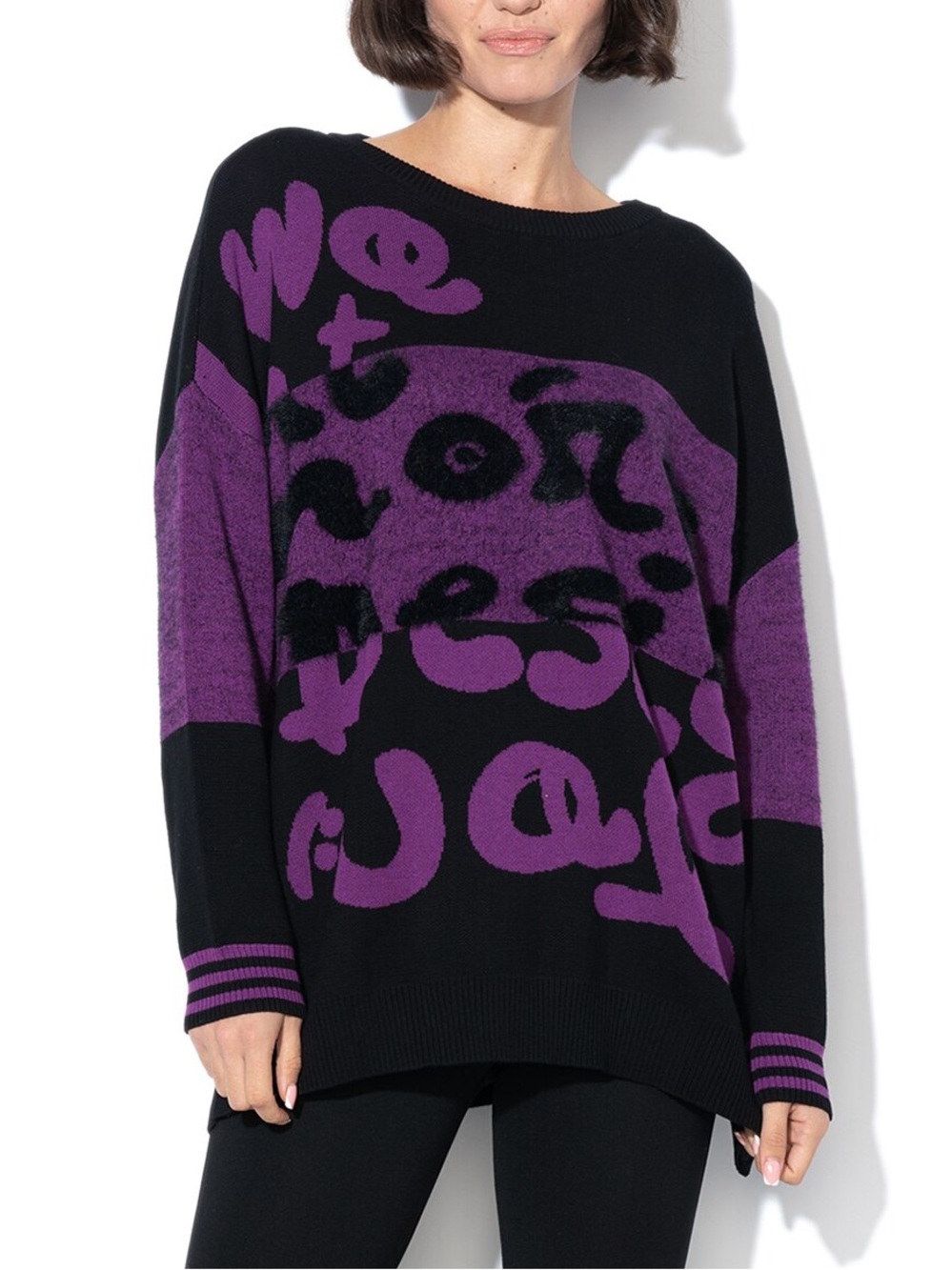 Desigual size S oversized Purple & Black Graphic Knit Sweater